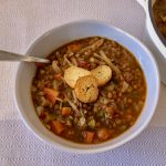 Lentil soup with croutons