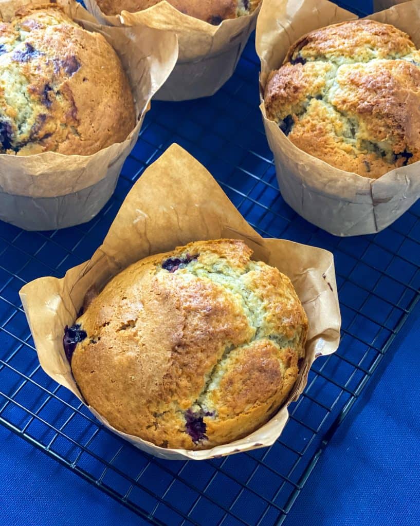 Blueberry Spelt Muffins on Cooling Rack